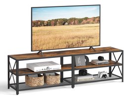 Sierra TV Meubel, TV -standaard, TV tafel voor tv tot 75 inch, met planken, stalen frame, woonkamer, slaapkamermeubilair, rustiek bruin en zwart LTV096B01