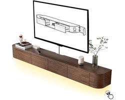 Sierra TV Meubel, tv-unit, gemonteerde tv-standaard met neerklapbare deuren en zijdeur, tv-bank onder tv voor slaapkamer woonkamer (bruin+led, 200 cm)