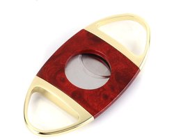 Sigarenknipper - Sigarensnijder - Sigaar Knippen - Ovaal - Tot 22 mm dik - Roestvrij Staal - 1 stuk - Rood/Goud