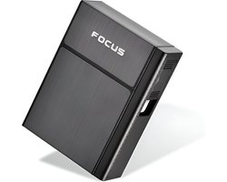 sigarettenhouder |sigaretten box | sigaretten doosje met aansteker | sigaretten opbergdoosje | sigaretten doosje 20 stuks |sigaretten koker | sigaretten doosje metaal | sigaretten doosje zwart | sigaretten etui | FOCUS + USB kabel
