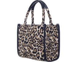 Signare - Luxe City Bag - Small - gobelinstof – Leopard – Luipaard – Bruine vlekken