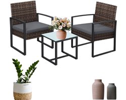 Signature Home Balkonmeubel Set van 3 - Tuinmeubel Set - Loungeset Mordern - rotan Tuinmeubel voor Balkon en Tuin - bruingrijs Zwart