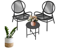 Signature Home Balkonmeubelset van 3 - Tuinset PE Polyrattan - Loungesets voor buiten - met tafel en 2 stoelen voor patio - tuin - balkon - tzwart