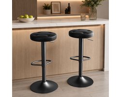 Signature Home Barkrukken Set van 2 – Draaibare Barstoelen 360° – In Hoogte Verstelbaar – PU Lederen Zitting – Barkruk met Voetensteun – Keuken, Kookeiland, Bar, Restaurant – Zwart