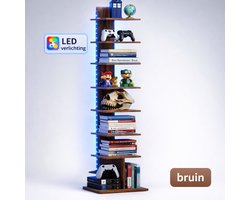 Signature Home Boekenkast – Boekenrek - boekenkast kind - hoekrek - Hoekplank - met led verlichting - Bruin