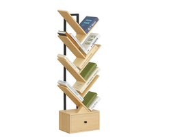 Signature Home Boekenkast - Boekenrek - Staand Boekenkast - Boomplank met 9 niveaus - cd-opbergruimte - natuurlijk hout en zwart - 18.5 x 34 x 135 cm