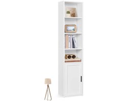 Signature Home Boekenkast - kast 6-laags hoge plank - staande plank met deur - open opbergplank - voor woonkamer - thuiskantoor - eetkamer - wit - 24 x 31,8 x 175 cm