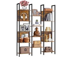 Signature Home Boekenkast met 14 lagen - Dressoir metalen frame - Kast industrieel - bruin - zwart - 24 x 128 x 166 cm