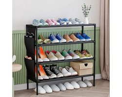 Signature Home Colmar Schoenenrek - schoenenkast 4 lagen met organizer - 16-20 paar Schoenen - Metaal - Hal - Woonkamer - Zwart - 80 x 30 x 61cm