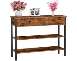 Signature home Console - consoletafel - Haltafel met 2 lades - bijzettafel met 2 niveaus - banktafel met stabiel frame - industriële stijl - rustiek bruin - 100cm