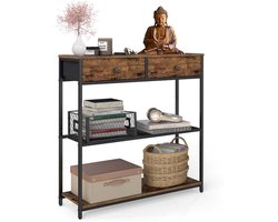 Signature Home consoletafel - bijzettafel met 2 stoffen lades - haltafel - console tafel - bruin/zwart - 24 x 76 x 80 cm