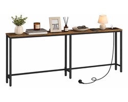 Signature Home Consoletafel - Console tafel - bijzettafel met Stopcontact 160 cm - Smalle Sidetable met Oplaadstation - Haltafel Achter Bank - Vintage Bruin/Zwart