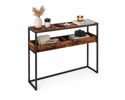 Signature Home Consoletafel - Console tafel - bijzettafel - smalle haltafel - 2 niveaus met halfopen vakken - vintage bruin/zwart - 24 x 100 x 80 cm