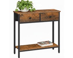 Signature Home Consoletafel smal met lades – Haltafel industrieel – Sidetable met opbergruimte – Smalle tafel hal gang - Console tafel woonkamer – Metaal & hout – 75x24x75 cm