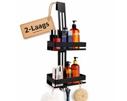 Signature Home Doucherek - Doucherek Hangend Zonder Boren – Douche Organizer – Doucheplank voor Glazen Douchedeur – Badkamerrek – Shampoohouder – RVS – Zwart – tot 12 mm Glas