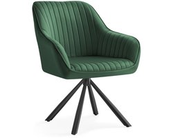 Signature Home Eetkamerstoel - Keukenstoel - Draaibare Fauteuil - Fluweel - Gestoffeerde Stoel met Armleuningen - Draagvermogen tot 120 kg, Stalen Poten - voor Eetkamer Keuken - Groen-Inkt Zwart