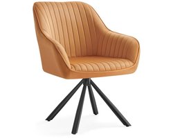 Signature Home Eetkamerstoel - Keukenstoel Draaifauteuil - Fluweel Gestoffeerde stoel met armleuningen - Draagvermogen tot 120 kg - Stalen poten - Voor eetkamer of keuken - Karamelbruin-zwart