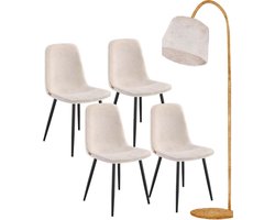 Signature Home Eetkamerstoelen Set van 4 - keukenstoelen - gestoffeerde stoel - metalen poten - verstelbare poten - gemakkelijk te onderhouden chenillestof - PU met gletsjer-geïnspireerd patroon - crèmewit