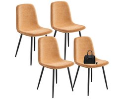 Signature Home Eetkamerstoelen Set van 4 - Keukenstoelen Gestoffeerde stoel - Metalen poten Verstelbare poten - Gemakkelijk te onderhouden Chenille stof PU met gletsjer geïnspireerd patroon - Karamelbruin