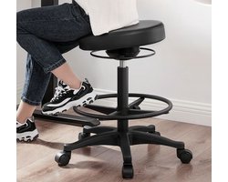 Signature Home Ergonomische Bureaustoel - zit-sta Bureaukruk - Werkkruk hoge zitting - draaibaar en verstelbaar - verstelbare ronde voetensteun - zwart - 81cm