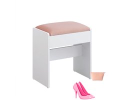 Signature Home Florida Kaptafel Kruk Gewatteerde Fluwelen - Make-up Krukje stoel met Antislip Voetkussentjes - Wit roze