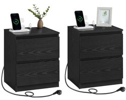 Signature Home Hamilton Nachtkastje met Oplaadstation - bijzettafel set van 2 - 2 lades - 2 stopcontacten - 2 USB-A-poorten - woonkamer - slaapkamer - zwart