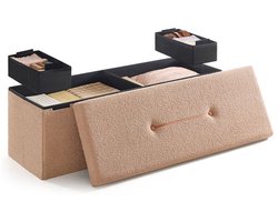 Signature Home Hocker - Zitbank met opbergruimte - opvouwbare kruk - Voetenbank Zitbank - Bedbank - Opbergbox - Draagvermogen tot 300 kg - Woonkamer Slaapkamer Gang - Kameelbruin -38 x 110 x 38 cm