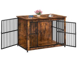 Signature Home Hondenbench Meubel XXL (tot 32 kg) – Hondenkooi Binnen met 2 Deuren & Gesloten Bodem – Stevig Hondenhuis / Hondenbox – Bijzettafel Bench Industrieel Bruin Zwart 98x65x69 cm