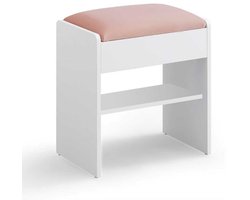 Signature Home Kaptafel kruk - Make-Up Kruk - Stoel - Krukje Zitmeubelen Gewatteerde Fluwelen - poef met Antislip Voetkussentjes - Wit Roze