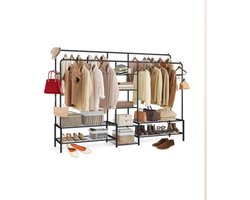 Signature Home Koko Kledingkast - open kledingrek - garderobekast met 9 planken - Kast metalen frame - kledingstang voor slaapkamer - woonkamer - hal - zwart - 45 x 195 x 172,8 cm