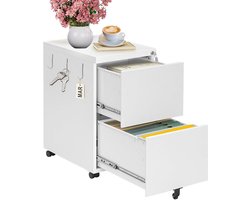 Signature Home Ladeblok - Ladeblok Bureau - archiefkast met 2 laden - bureaukast afsluitbare - kantoorcontainer met 5 wielen - wit - 39 x 52 x 67 cm