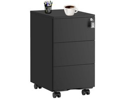 Signature Home Ladeblok - Ladeblok Bureau - rolcontainer Met Slot - mobiele archiefkast - metalen kast - afsluitbaar - matzwart - 40 x 30 x 54 cm
