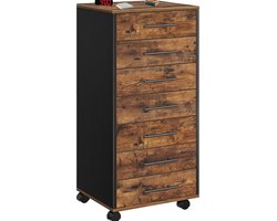 Signature Home Ladeblok - Ladeblok Op Wielen - 7 laden - archiefkast - Ladeblok Bureau - vintage bruin en zwart - 36 x 40 x 88 cm