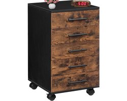 Signature Home Ladeblok - Ladeblok Op Wieltjes - Archiefkast met 5 Laden - Ladeblok Bureau met Wielen - bruin - zwart - 40×40×60 cm