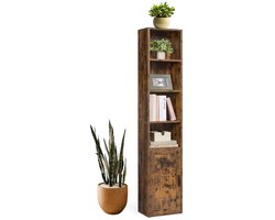 Signature Home Lang Boekenkast - Opbergkast 6-laags hoge plank - vrijstaande kastmet deur - open opbergeenheid - vintage bruin -24 x 31,8 x 175 cm