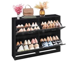 Signature home Miami Schoenenkast 4 kleppen - Schoenenrek Verstelbaar voor 16-28 paar schoenen - Gang - Ebbenhout Zwart - 24 x 105,5 x 82,7 cm