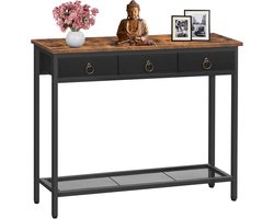 Signature Home Mumbai Consoletafel - Console tafel haltafel - slanke bijzettafel met 3 lades van vliesstof - Wandtafel metalen frame - industrieel - bruin Zwart - 25x 100x 80 cm