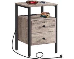 Signature Home Nachtkastje - Nachtkastje Met stopcontact - met 2 lades - voor woonkamer - slaapkamer - modern - 40 x 40 x 61 cm - grijs zwart