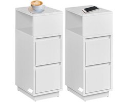 Signature Home Nachtkastjes Set van 2 smalle - bijzettafel met 2 lades - open vak links of rechts - flexibele montage voor slaapkamer - woonkamer - wit - 30 x 25 x 65 cm