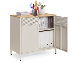 Signature Home Opbergkast - Dressoir met dubbele deur - Kantoorkast magnetische sluiting - kast verstelbare plank - stalen frame - beige/natuurbeige - 40 x 80 x 76 cm