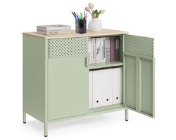 Signature Home Opbergkast met dubbele deur - Dressoir magnetische sluiting - Kast verstelbare plank - stalen frame - groen / natuurlijk eiken - 40 x 80 x 76 cm
