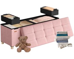 Signature Home Poef - Zitbank met Opbergruimte - Hocker opvouwbare - 112 Ltr opbergbox met deksel - fluweel - belastbaar tot 300 kg - Roze
