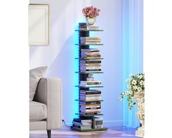 Signature Home Smalle Boekenkast - 8-laags boekenrek - open displaykast met ledverlichting - staande hoekplank - olijfgroen - 34 x 26.5 x 122 cm