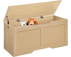 Signature Home speelgoedkist 110 cm - Opbergkist - zitbank met opbergruimte - speelgoedkist met deksel - kistbank lange opbergbank - rotan-achtige opbergkist - stevige halbank met een draagvermogen van 100 kg - natuurlijke beige