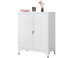Signature Home Sterk Archiefkast met slot - Kantoorkast metaal - Kast Verstelbare planken - crème grijs- 80 - cm