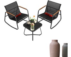 Signature Home Tuinmeubelset van 3 - balkonmeubels - 2 schommelstoelen met tafel - staal tuinmeubelen - met armleuningen - terras - balkon - tuin - zwart