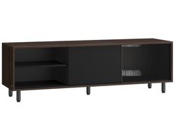 Signature Home Tv Kast - tv-meubel tot 60 inch - Tvkast in de woonkamer - Kast geribbeld glas - toolless technologie - bruin-zwart - 140cm