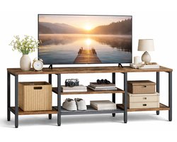 Signature Home TV-meubel 140 cm - industriële tv-kast met 3 niveaus - voor tv's tot 65 inch - multifunctionele tv-kast - retrobruin en zwart