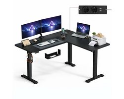 Signature Home Zit-Sta Bureau - Elektrisch in hoogte verstelbaar hoekbureau met laadstation - hoekbureau L vormig - 160 x 140 cm - zwart