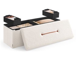 Signature Home Zitbank met opbergruimte - opvouwbare Hocker kruk - Poef Voetenbank - Zitbank - Bedbank Opbergbox - Draagvermogen tot 300 kg - Woonkamer Slaapkamer Gang - Creamewit- 38 x 110 x 38 cm